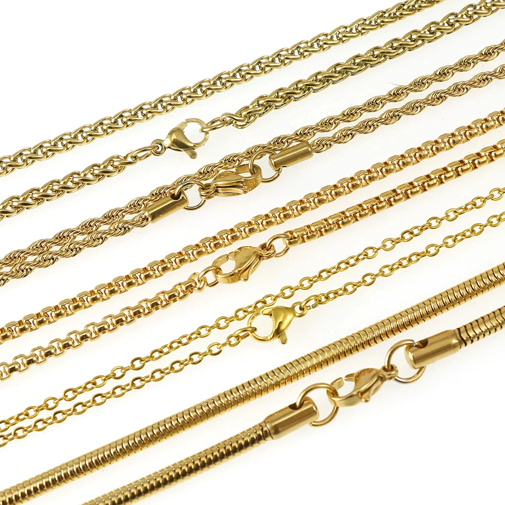 5 видов стилей ожерелье с цепью золотого цвета из нержавеющей стали ожерелье-цепь ожерелье около 60 см ювелирные изделия