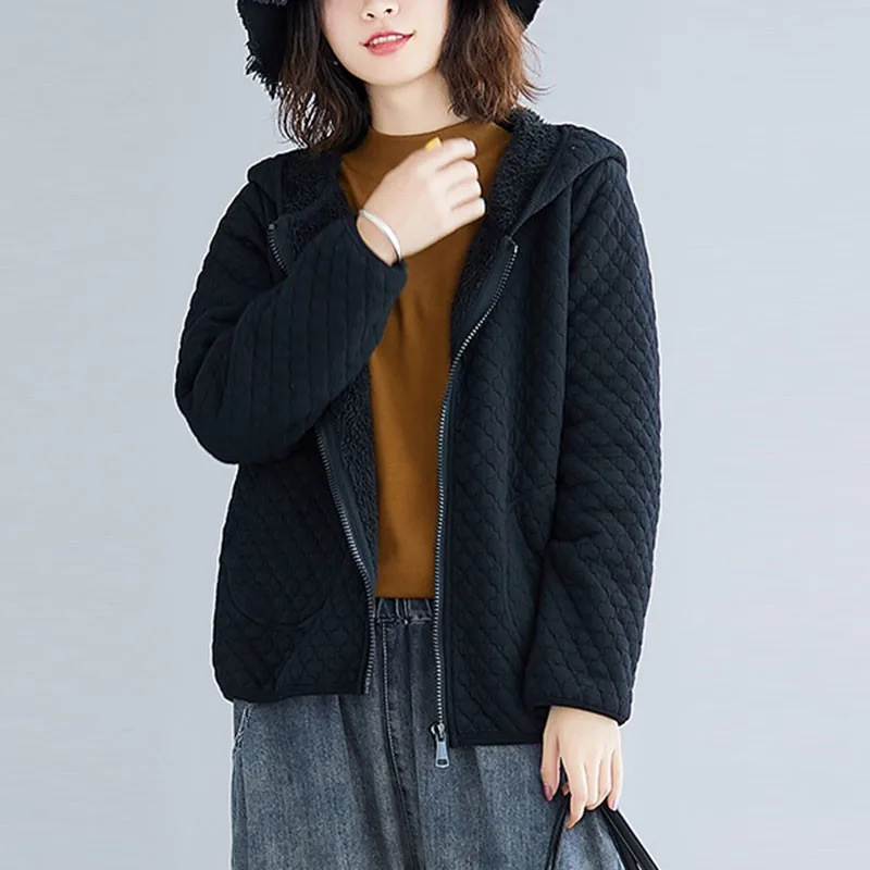 Women Black Casual Hooded Jackets New 2020 Autumn