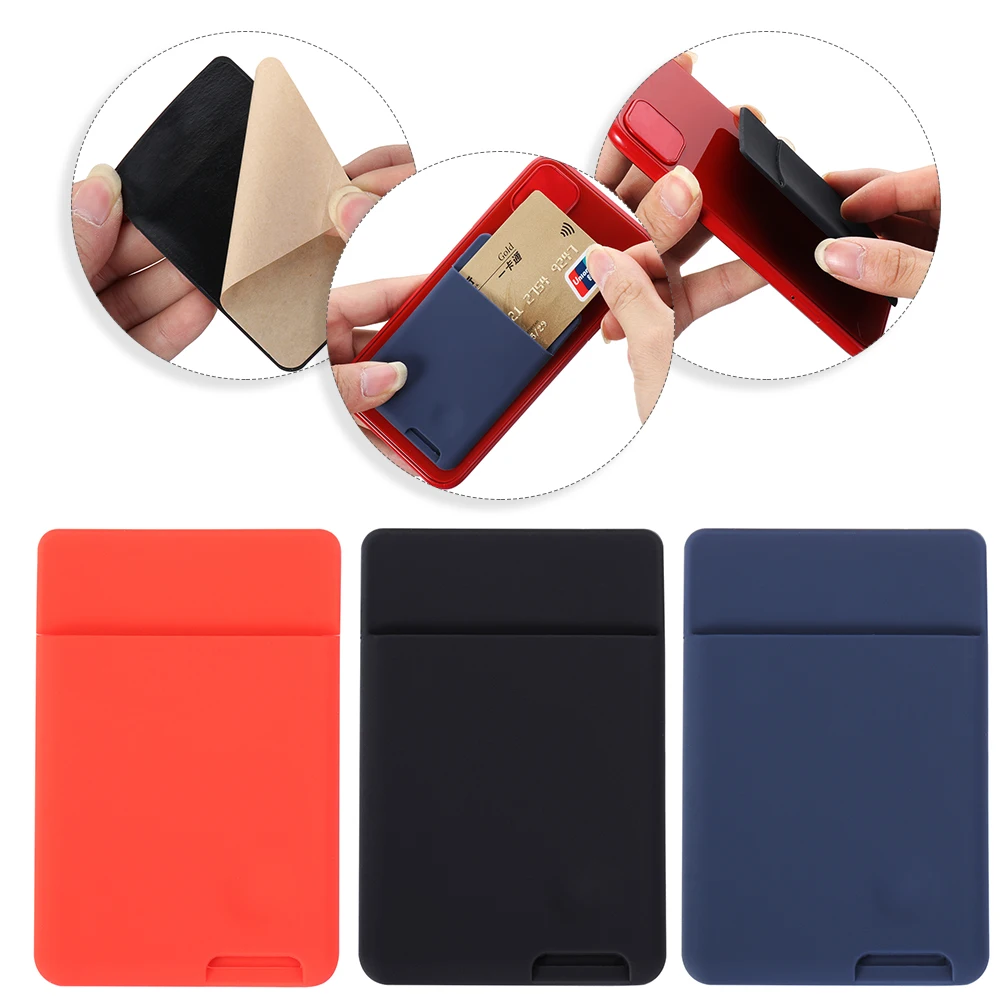 

Universal Phone Wallet Case Stick On ID Credit Card Holder Silicone Self-Adhesive Cell Phone Pocket Sticker Card Sleeves Bags