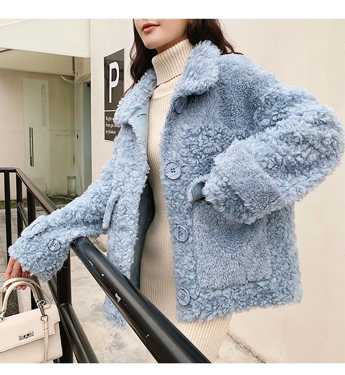 tcyeek Sheep Shearling Real Fur Coat Winter Jacket Women Wool Coats and Jackets Women Clothes Korean Long Jacket W2135