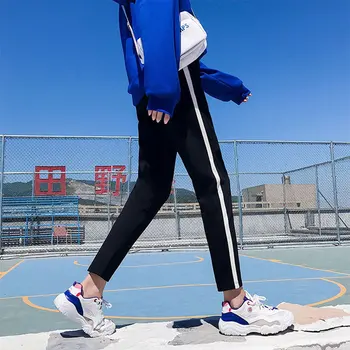 

Fashion Women side Striped Harem Pants Women Black Casual Elastic High Waist Pants Loose Trousers Pantalon Femme Sweat Pants