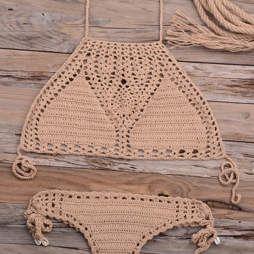 Women Sexy Micro Bikini Set G Thong String Lattice Hollow Bikinis Top Crochet Beach Swimwear Bathing Beachwear Set