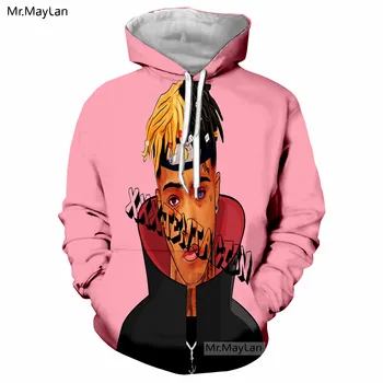 

New Harajuku 3D Men Hoodies Print Pink xxxtentacion Hip hop Leisure Pullover Sweatshirts With Hat Long sleeve Unisex Tracksuit