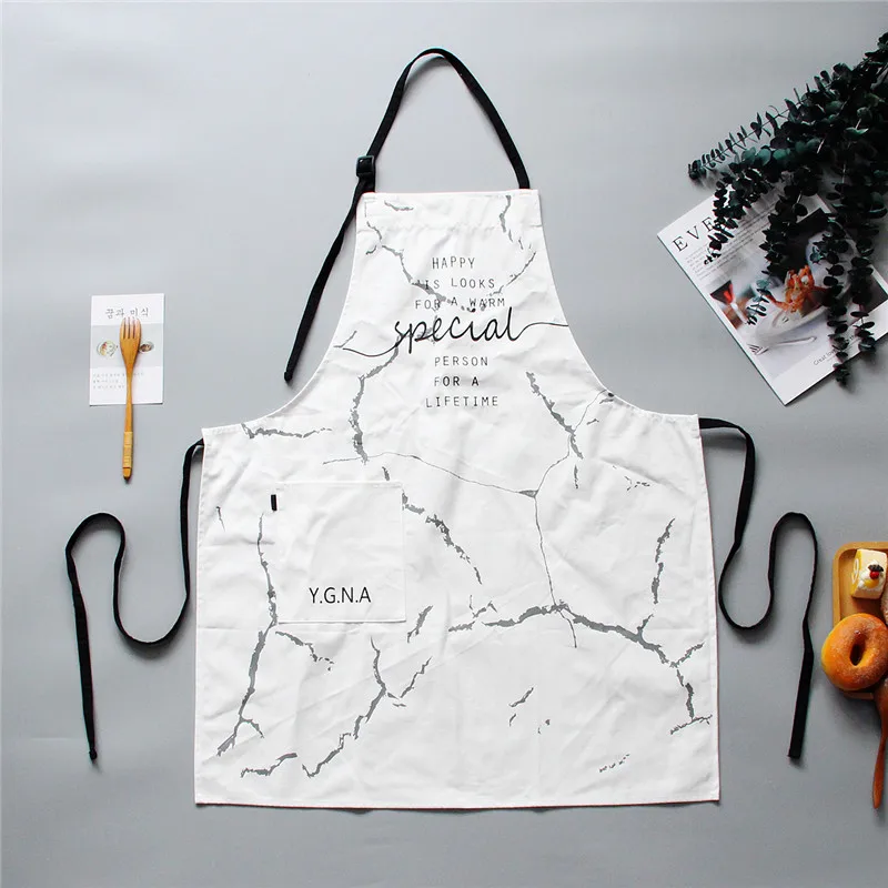 INS Nordic Cotton Apron Black White Marble Cooking Aprons For Men Women with Big Pocket Bib Overalls Kitchen Baking Accessories