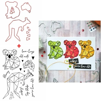 

Animal Cute Kangaroo Bear Metal Cutting Dies Match Clear Stamps Love + Hugs Words For DIY Scrapbooking Craft Cards 2020 New