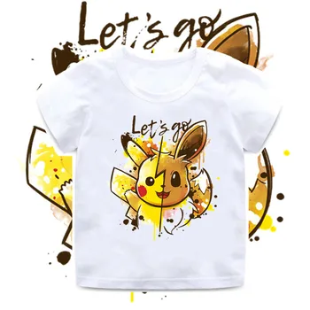 

2020 Summer Baby Boys T shirt Cute Pikachu & Eevee Let's Go Print Kids T-Shirts Pokemon Go Funny Children Girls Clothes,HKP2208