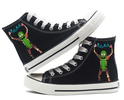 Advanture Rick and morty Pickle Rick Shoes High top Canvas Flat Sneakers Shoes Women Casual Printing Shoes Leisure Shoes - Цвет: D