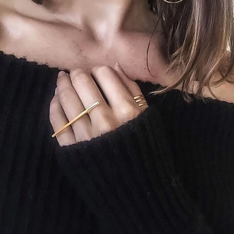 

Minimalist Personality Long Bar One Line Ring Rectangle Knuckle Joint Rings Metal Geometric Finger Fashion Jewelry Simple Female