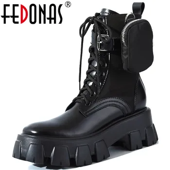 

FEDONAS Sexy Mid-Calf Boots For Girls With Small Bag Genuine Leather Chunky Heels 2020 Fall Winter Night Club Women Boots Boots