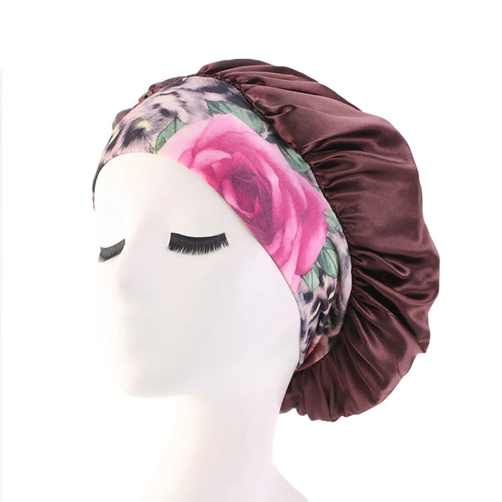 Женская атласная ночная шапочка для салона красоты, шапочка для сна, шелковая шапка, широкая эластичная лента для вьющихся пружинящих волос, кепка chemo - Цвет: Коричневый