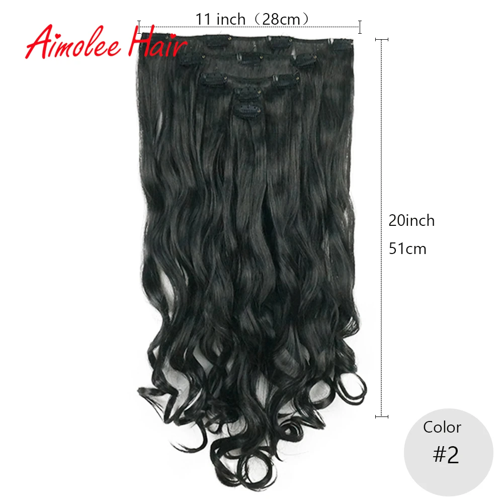 20" Long 5 pcs/set Wavy Black Brown Highlight Hair Extension Synthetic 11 Clips In On Hair Extensions Heat Resistant Hairpiece