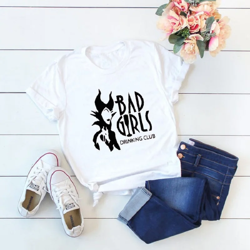 

Cool Girl Bad Girls Love Drinking Funny Letters Tees Hipster Interesting Lady Tops Casual Soft Cotton Women T-shirt