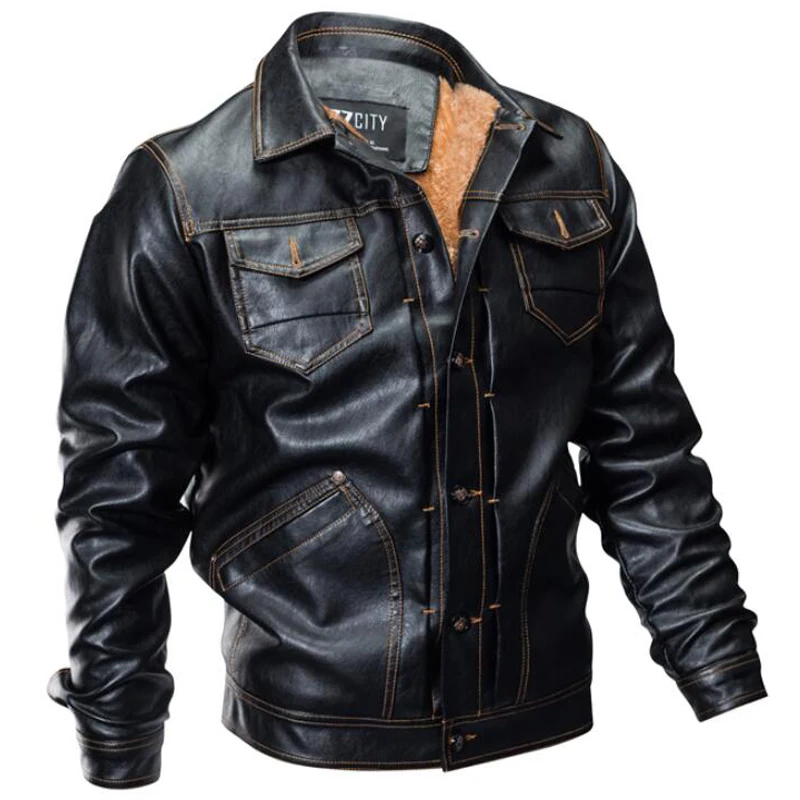 

Brand New Leather Jacket Men Fashion Thicken Fleece Pockets Winter Jackets Men's Outwear Windproof Street Punk Moto Biker Coats