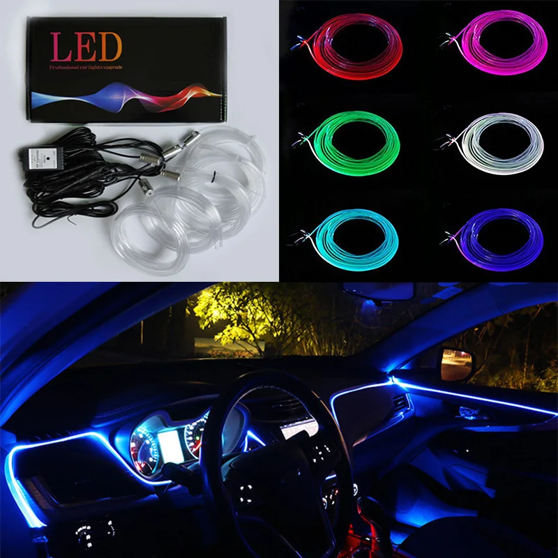 

6M 10M RGB Atmosphere Lamps 12V Fiber Optic Car Interior Ambient Light Decorative Dashboard Door Interior Car Lighting