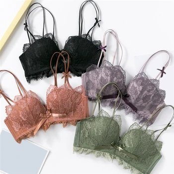 

Lace Floral Embroidery Bra Backless Push Up Bras For Women Sexy Lingerie Comfortable Adjustable Wireless Bralette