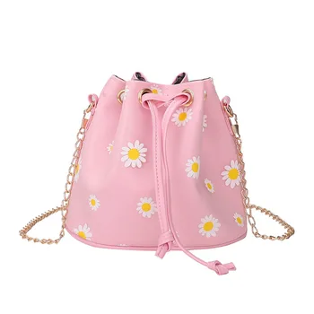 

crossbody bags for women Women's Chain Shoulder Bag Fashion Leather Small Daisy Drawstring Bucket Bag сумки женские брендовые