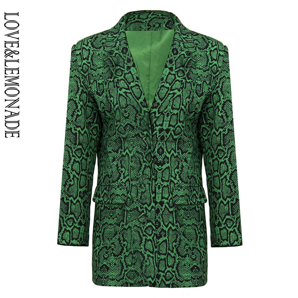 

LOVE&LEMONADE Green Snake Material Fit Type Lapel Collar Casual Blazer LM90130