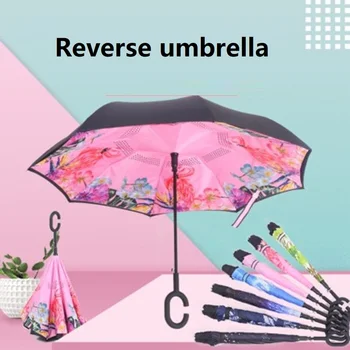 

Flamingo Anti UV Inverted Umbrella Reverse Windproof Folding Double Layer Umbrellas Stand Inside Sunny and Rainy Men and Women