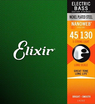 

14202 nanoweb strings for 5 string bass guitar, light, 45-130, Elixir