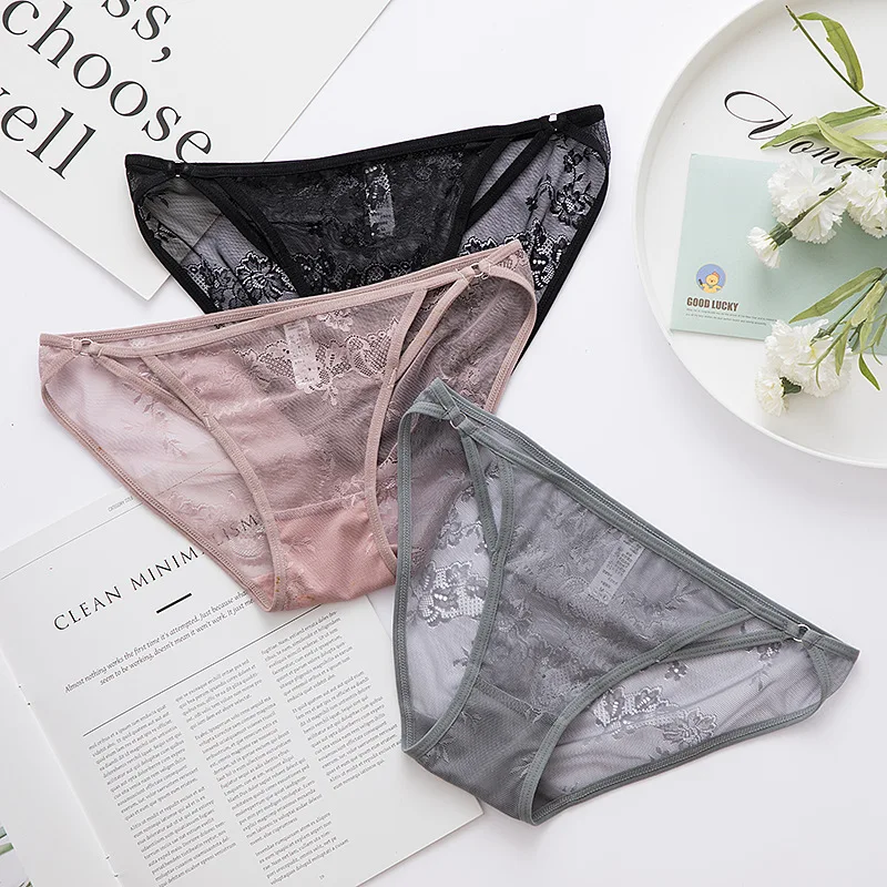 

Women's Fashion New Women Underwear Autumn Winter Sexy Mesh Retro Breathable Low Waist Solid Color Comfortable Underwear Ladies