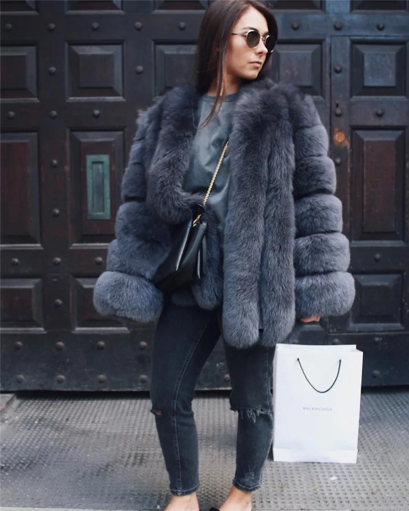 New Autumn Winter Fur Coat Women Clothes High Quality faux fox Fur overcoat Plus Size Thicken Warm Long Coats Female