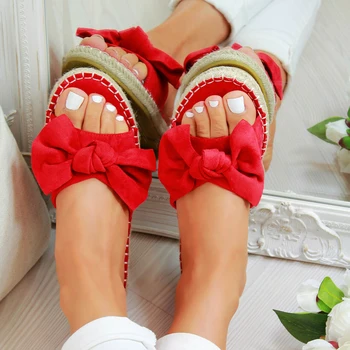 

Summer Flat Sandals Bow-Knot Women Sandals Shoes Comfort Retro Anti-Slip Beach Shoes Platform Slide Plus Size Zapatos Mujer