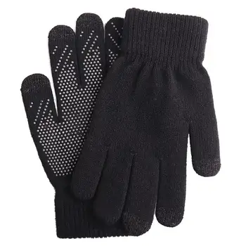 BEST OFFER ❤️ Winter Men Touch Screen Non-slip Full Finger Elastic Warm Knitted Outdoor Gloves Solid Driving Cycling Fishing Sports Mittens - discount item 37% OFF Apparel Accessories