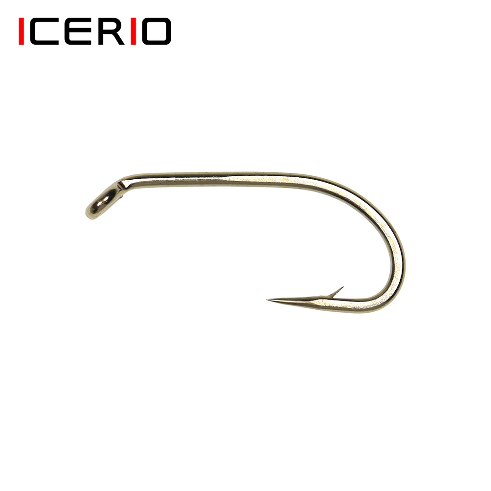 

ICERIO 100PCS Dry Wet Fly Tying Hook Micro Barbs 2X Strong Wire 1X Long Shank Sproat Bend Forged Fishing Hooks