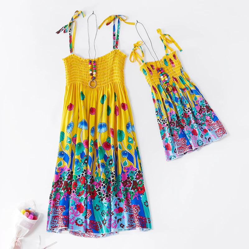 Summer Family Dress Mother and Daughter Matching Outfits Bohemian Beach Floral Sundress Dresses For Mom Girl Family Look Sets - 4