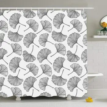 

Shower Curtain Set with Hooks 72x72 Print Floral Freehand Vintage Ginkgo Leavesthis Decoration Endless Nature Botany Textures