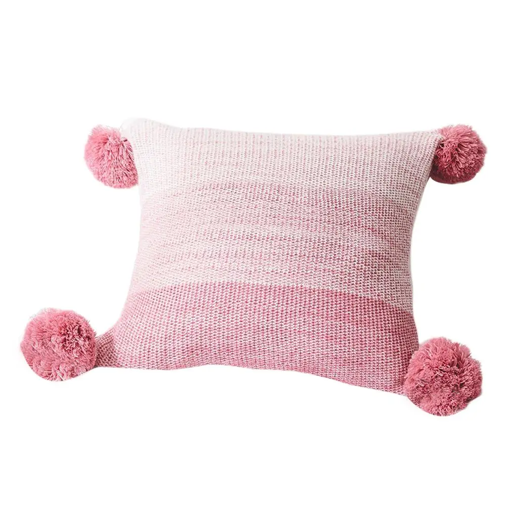 E Sofa Pillow Pillow Case Square Creative Contrast Color Ball Pillow Waist Pillow Fashion Cotton Knit Pillow Light Green - Цвет: E