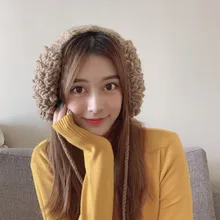 Новинка, женские наушники, зимние, Корейская версия, милые и милые, теплые, с галстуком, Шариковые наушники, зимние, вязаные, шерстяные, наушники