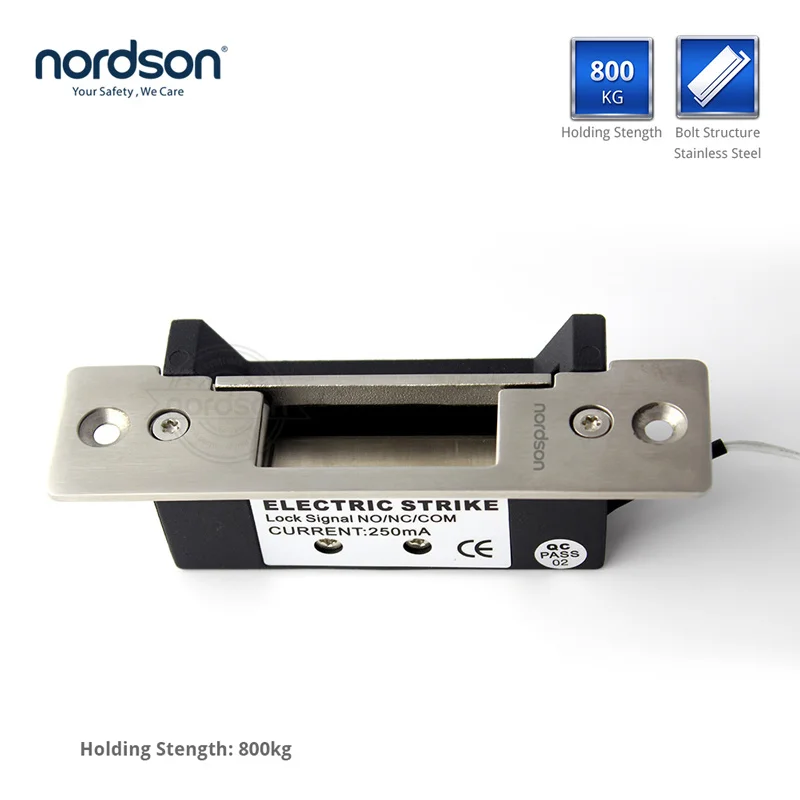 Nordson Original DC12V Stainless Steel Narrow Frame Fail Secure ANSI standard Heavy Duty Electric Strike Lock With Signal Output