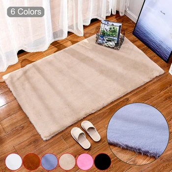 

40x60cm Solid Imitation Rabbit Hair Plush Non-slip Carpet Fashion Black White Grey Pink Mat for Living Room Bedroom Home Dector