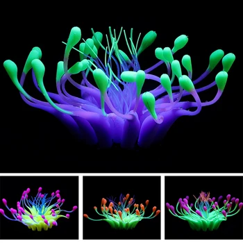 

New Silicone Artificial Aquarium Coral Plant Decoration Gooseneck Fish Tank Ornament Coral Grass Glowing Background in Light