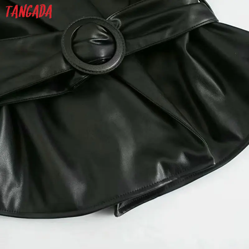 Tangada женский черный пиджак из искусственной кожи дизайнерский Повседневный Женский блейзер с поясом Топы 5Z90