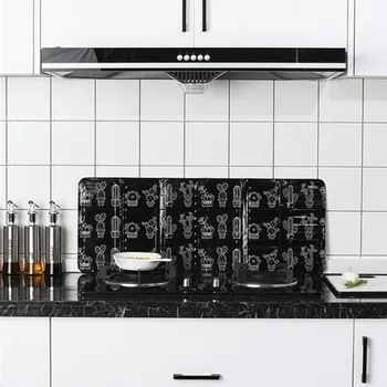 

Plant Patterned Aluminum Foil Oil Baffle Film Home Kitchen Cooking Oil Proof Foldable Plate Oil Splash Prevention Easily Clean