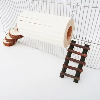 

3pcs Syrian Hamster Wooden Ladder Hollow Tunnel Tube Toy Small Pet Climbing Ladder Platform Sugar Glider Small Animal Chew Toy^