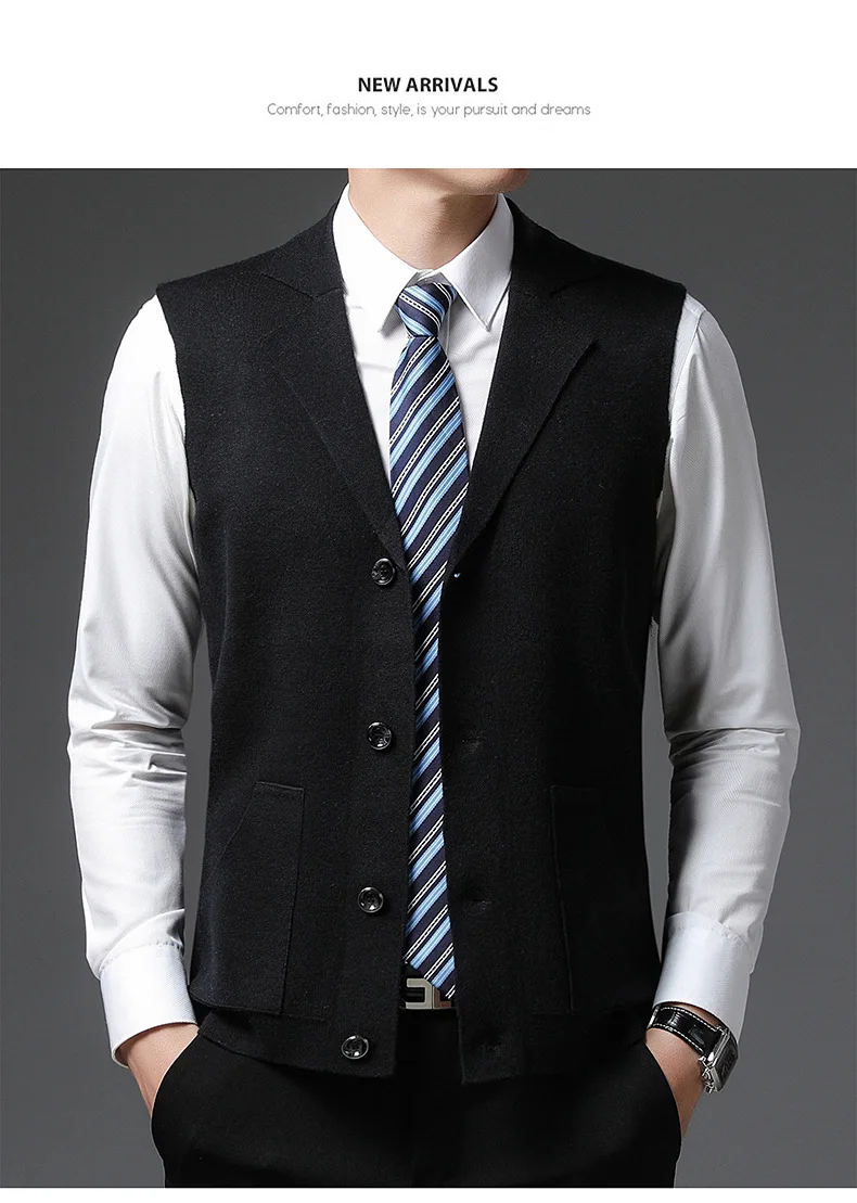 Level 4 Super Anti-pilling Top Grade Pleuche New Autum Lapel Fashion Brand Knit Cardigan Casual Trendy Sweater Vest Sleeveless_voghion.com