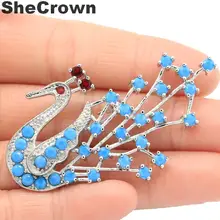 58x33 мм Павлин создан Синий Бирюзовый Рубин CZ Подарок серебряная брошь