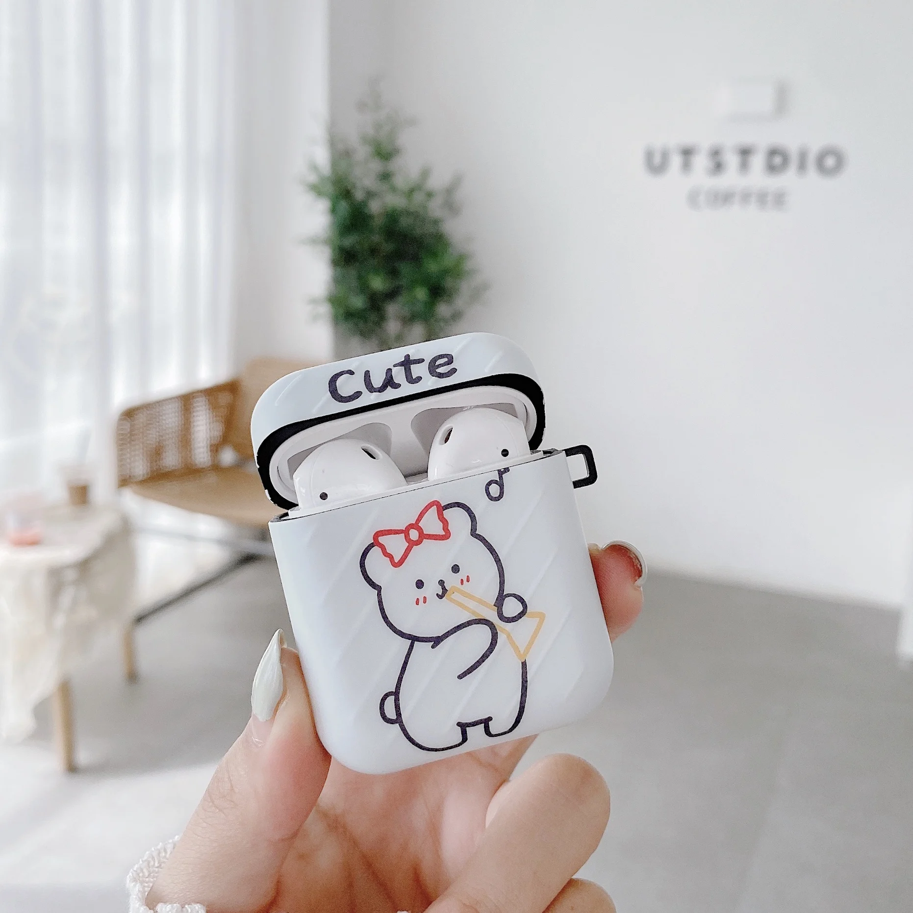 

Twill Cute Bear Girl AirPods Cover suitable for AirPods earphone cover protective cover personalized female