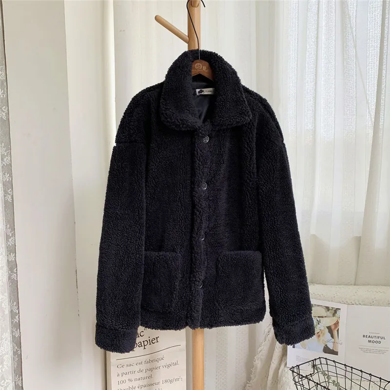JAYCOSIN, индивидуальное пальто для женщин, модное, осеннее и зимнее, однотонное, повседневное, свободное, короткое, Ветровка из овечьей шерсти, пальто Jas manteau Drop - Цвет: BK