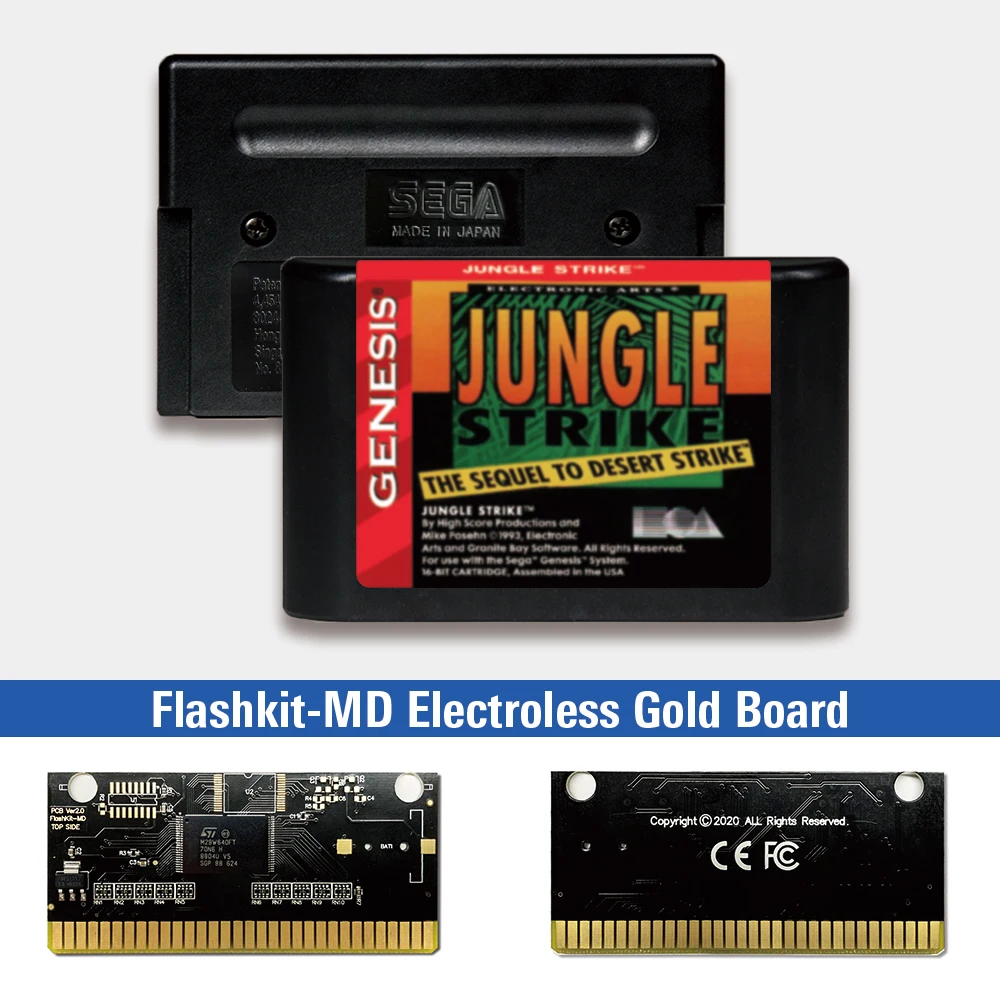 Jungle Strike - USA Label Flashkit MD Electroless Gold PCB Card for Sega Genesis Megadrive Video Game Console | Электроника