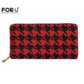 

FORUDESIGNS Red&Black&Blue&White Houndstooth Purses Women Wallets Long Leather-wallets For Female Classic Fashion Pattern Zipper