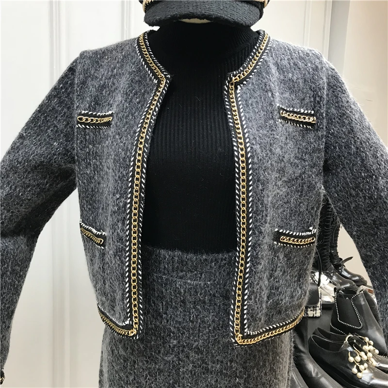 ALPHALMODA, весеннее модное шерстяное короткое пальто+ юбка с высокой талией, двухсекционный костюм для женщин, элегантный тонкий наряд, комплект с юбкой