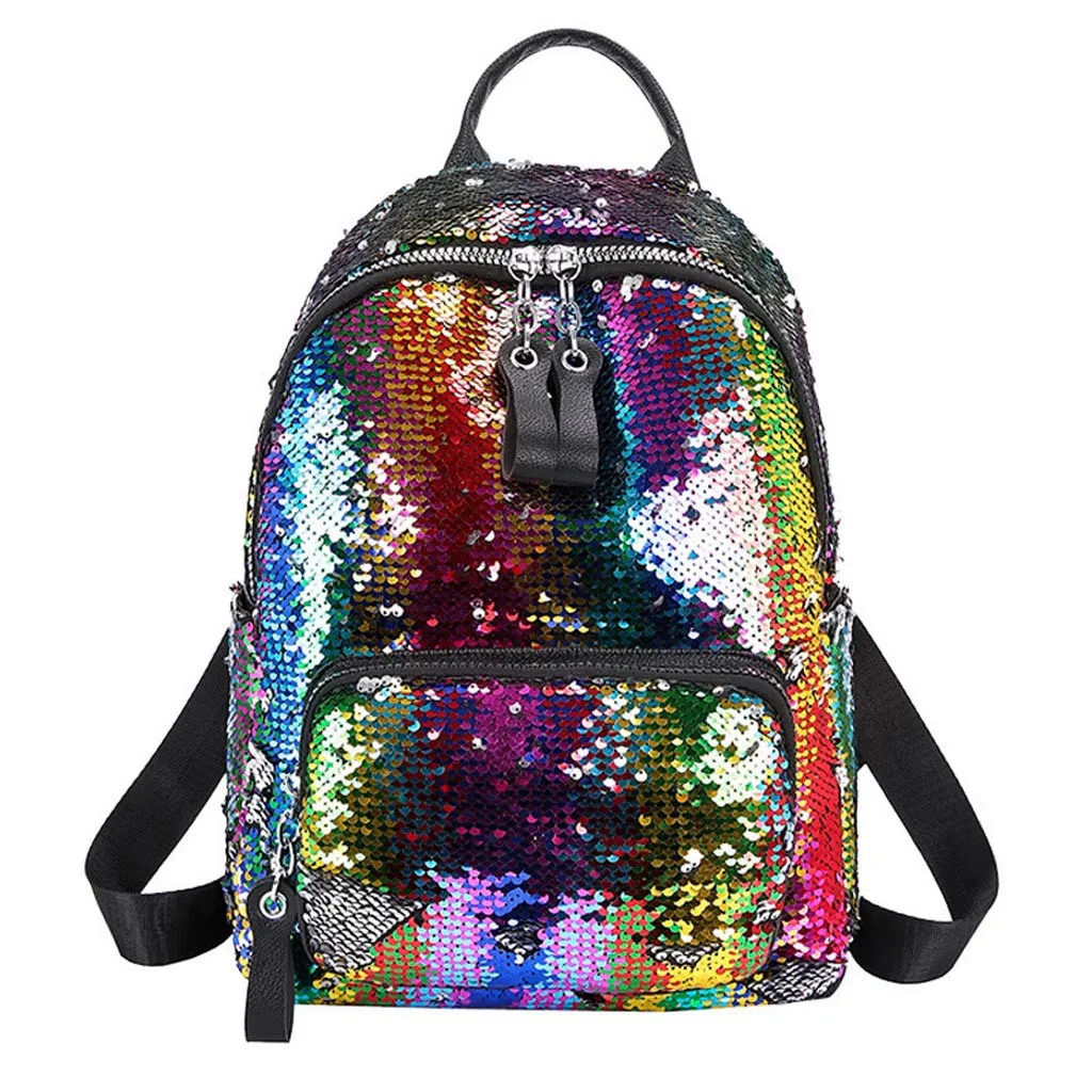 

Women Sequin Hit Color School Bag Backpack Student Satchel Travel Shoulder Bag Fashion Girl Women Sequins Patchwork School Bag
