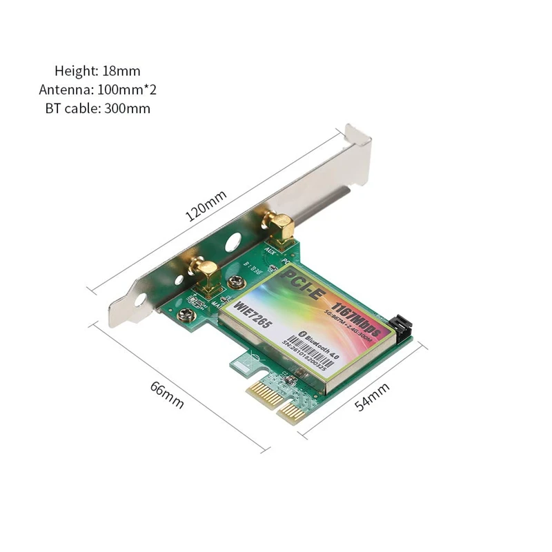 WiFi карта AC 1200 Мбит/с BT4.0 Беспроводная PCIe сетевая карта 5,8 ГГц/2,4 ГГц Двухдиапазонная PCI Express сетевая карта