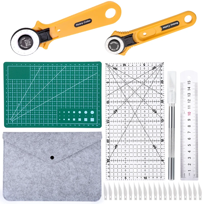 

Imzay Rotary Cutter Kit Professional Tools With Safety Lock Carving Knife With 20 Extra Blades Cutting Mat Patchwork Ruler
