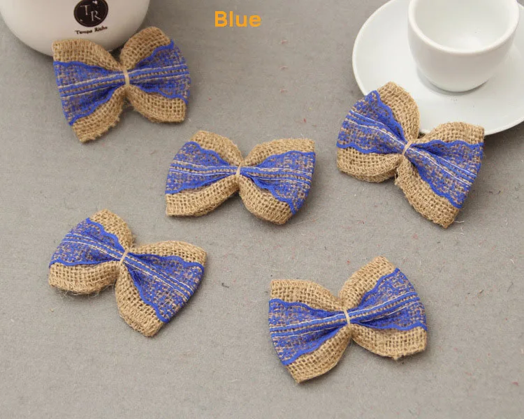 blue 10 шт., 14 цветов, льняные модельные туфли с бантом и шляпы, аксессуары для ручной работы с кружевным бантом, подарочные струны, рождественские и вечерние принадлежности - Цвет: blue