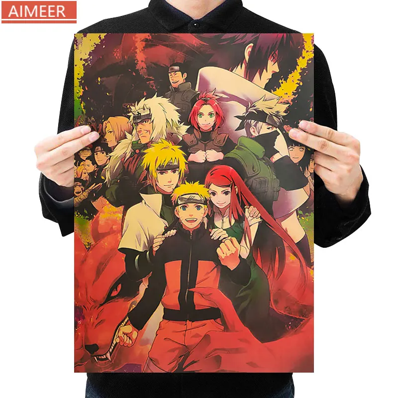 Kishimoto Masashi vintage comic posters Ninja anime characters retro kraft poster home cafe bar bedroom decor painting | Дом и сад
